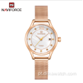 NAVIFORCE NF5010S strass de aço inoxidável de malha fina cinto de senhora relógio ins estilo temperamento simples relógios de pulso